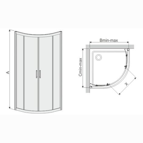 Sanplast KP4/TX5B kabina prysznicowa półokrągła 100 cm szkło W0 - rysunek techniczny