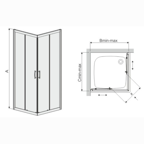 Sanplast KN/TX5B kabina prysznicowa narożna 90 cm szkło W15 - rysunek techniczny.