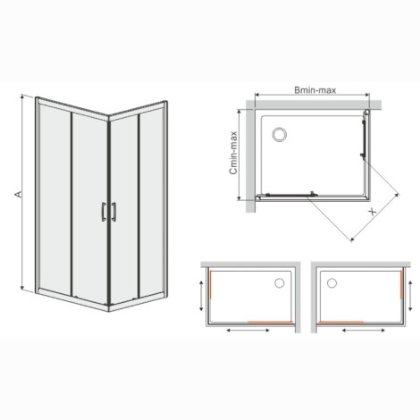 Sanplast KN/TX5B kabina prysznicowa narożna 80x90 cm szkło W0 - rysunek techniczny.