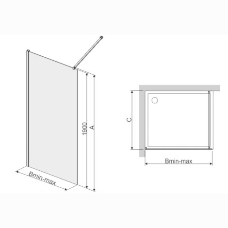 Sanplast P/TX5B kabina prysznicowa 70 cm szkło W0 walk-in - rysunek techniczny.