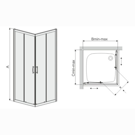 Sanplast KN/TX5B kabina prysznicowa 80 cm szkło W0 - rysunek techniczny.