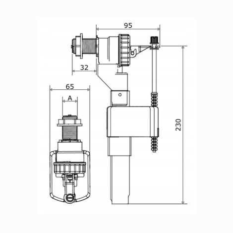 Kkpol zawór napełniający 1/2" - rysunek techniczny.