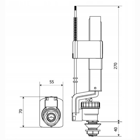 Kkpol zawór napełniajacy dolny 1/2" - rysunek techniczny.
