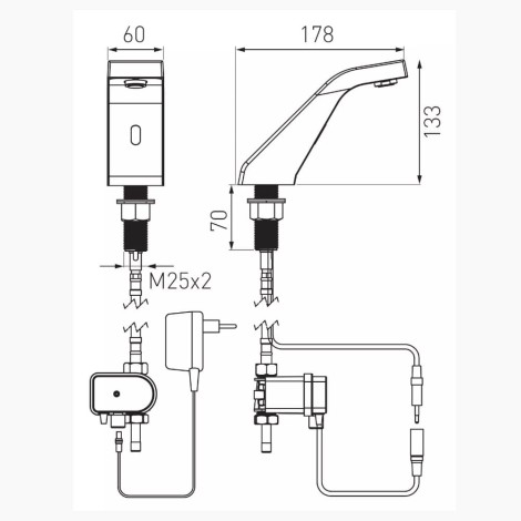 Ferro Sirocco Sensor Power-Safe bateria umywalkowa stojąca bezdotykowa chrom- rysunek techniczny