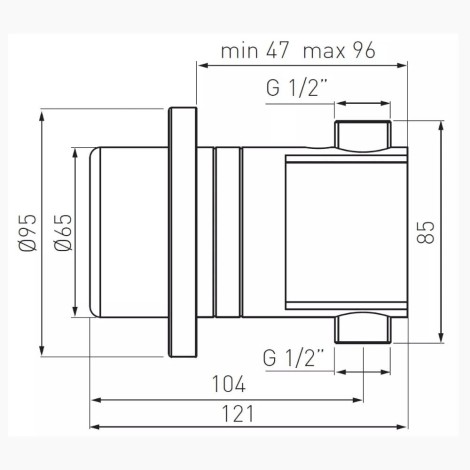 Ferro Kona Sensor dotykowy zawór natryskowy chrom- rysunek techniczny