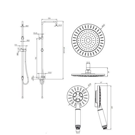 Omnires Nevada  system prysznicowy natynkowy czarny