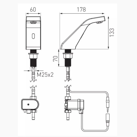 Ferro Sirroco Sensor bateria bezdotykowa umywalkowa stojąca chrom rys.tech.