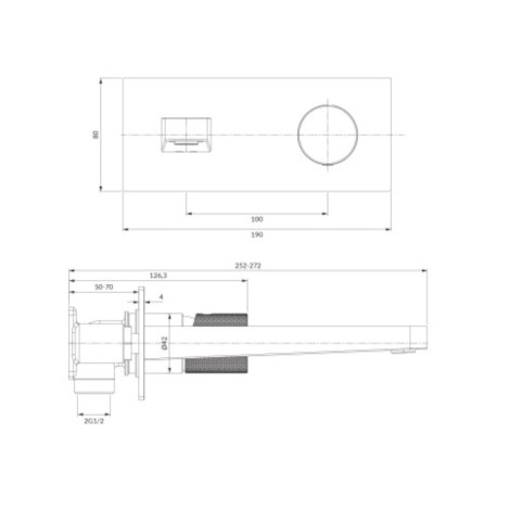 Omnires Contour bateria umywalkowa podtynkowa chrom - rysunek techniczny