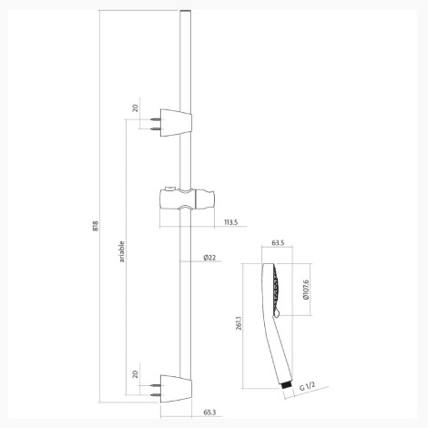 Cersanit Neno zestaw natryskowy z drążkiem chrom-rys.tech.