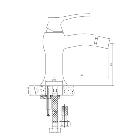 Omnires Art Deco bateria bidetowa miedź antyczna - rysunek techniczny