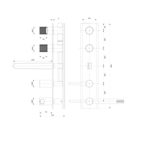 Omnires Contour bateria wannowa podtynkowa chrom - rysunek techniczny