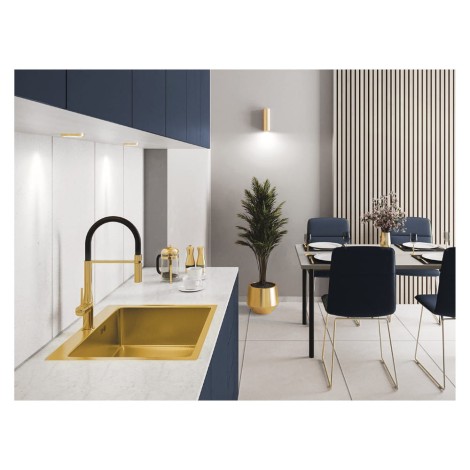 Laveo Marmara zlewozmywak stalowy 1 komorowy 510x590x200 złoty + syfon