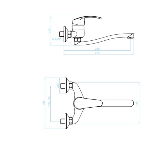 Kuchinox Kakadu bateria zlewozmywakowa ścienna wylewka 278 mm biała-rys.tech.