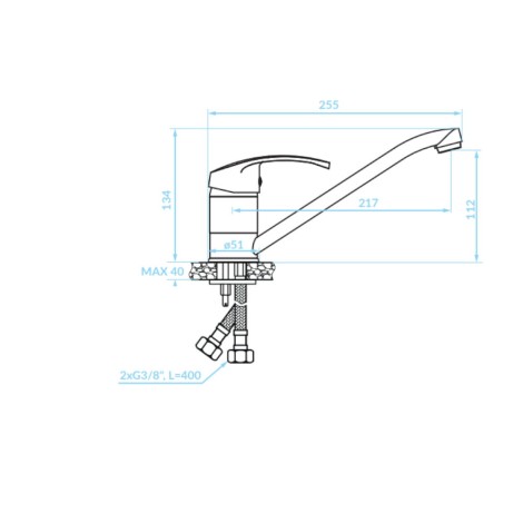 Kuchinox Kakadu bateria zlewozmywakowa stojąca z wylewką 220 mm biała-rys.tech.
