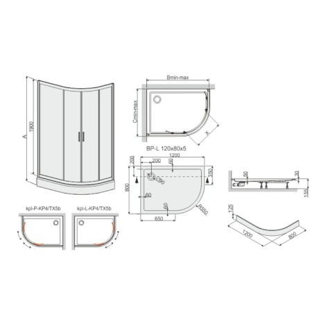 Sanplast Kabina półokrągła asymetryczna lewa + brodzik 80 x 120