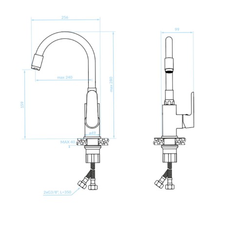 Kuchinox Dima bateria umywalkowa stojąca z elastyczną wylewką biała