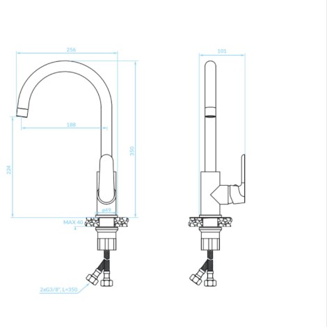 Kuchinox Dima bateria zlewozmywakowa stojąca z wylewką U 188 mm czarna-rys.tech.