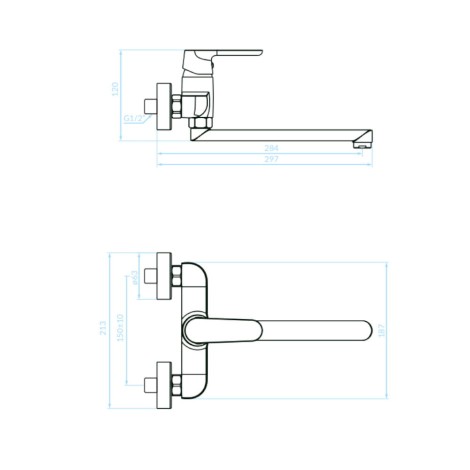 Kuchinox Dima bateria zlewozmywakowa ścienna wylewka 297 mm czarna-rys.tech.