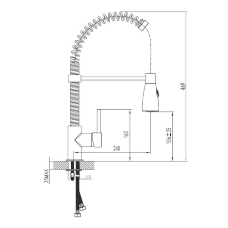 Omnires X2 bateria zlewozmywakowa chrom/czarny mat - rysunek techniczny