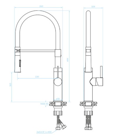 Kuchinox Shire bateria zlewozmywakowa stojąca z wylewką U czarna-rys.tech.