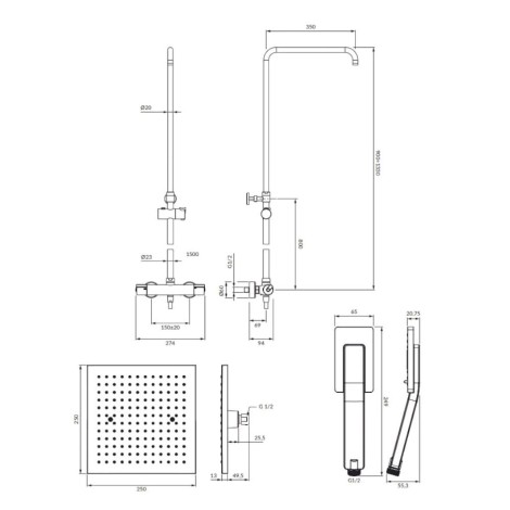 Omnires Y system prysznicowy natynkowy termostatyczny chrom