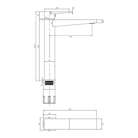 Omnires Fresh bateria umywalkowa wysoka chrom - rysunek techniczny