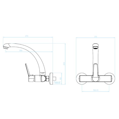 Kuchinox Vilava bateria zlewozmywakowa ścienna chrom- rys.tech.
