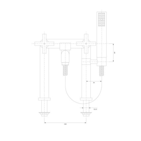 Omnires Modern bateria wannowa 2-otworowa chrom - rysunek techniczny