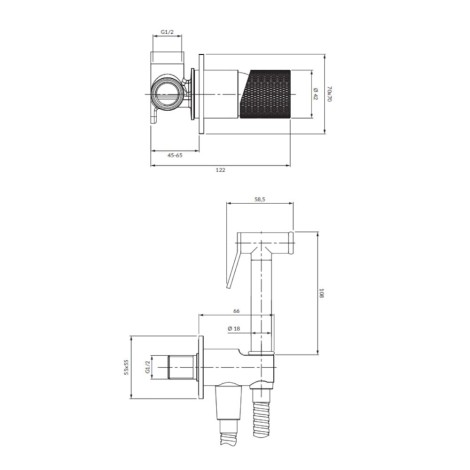 Omnires Contour system bidetowy podtynkowy antracyt - rysunek techniczny