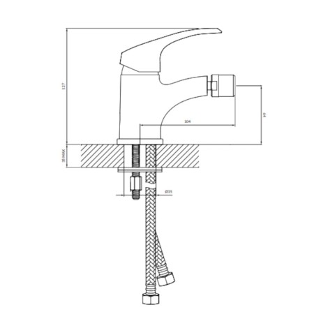Omnires Parana bateria bidetowa chrom - rysunek techniczny