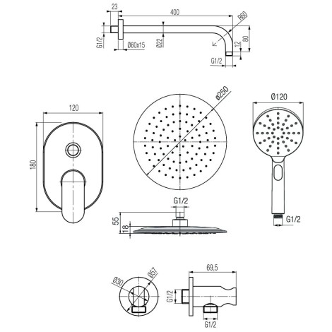 Valvex Zestaw Natryskowy Podtynkowy Okrągła Deszczownia Dione Black