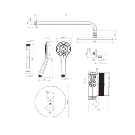 Omnires Y termostatyczny system prysznicowy podtynkowy złoty