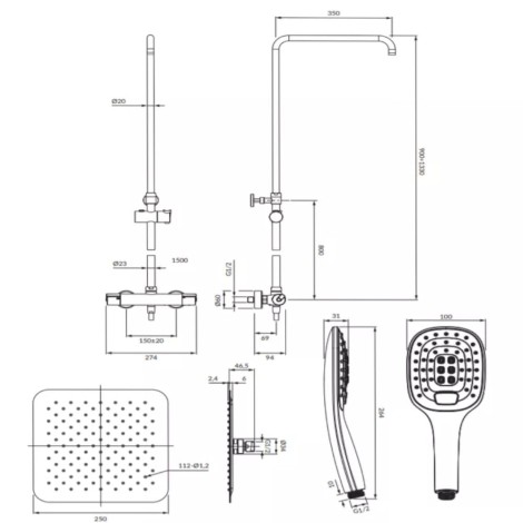 Omnires Y deszczownia z baterią termostatyczną chrom