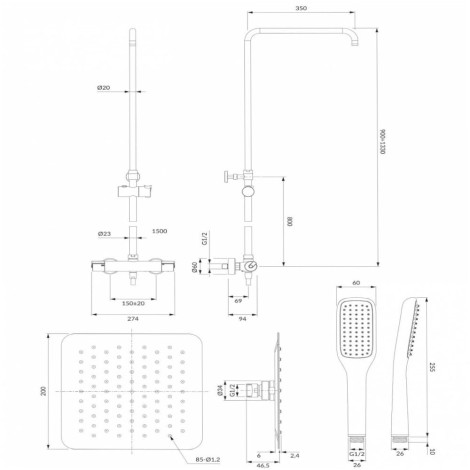 Omnires Y deszczownia z baterią termostatyczną chrom