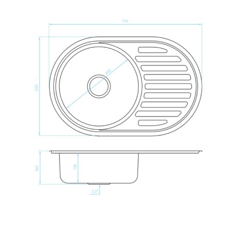 Kuchinox Faro zlewozmywak stalowy 1komorowy z ociekaczem gładki inox- rys. tech.