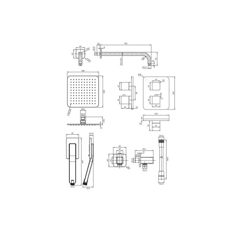 Omnires Parma termostatyczny system prysznicowy podtynkowy czarny mat - rysunek techniczny