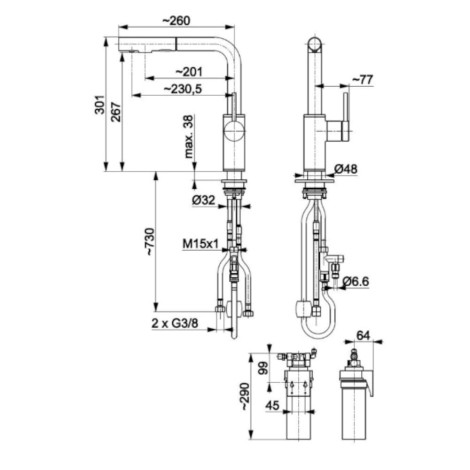 Kfa Duero Pure Basic bateria zlewozmywakowa z filtracją wody oraz wyciąganą wylewką inox.
