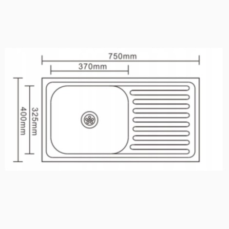Kuchinox Trafis zlewozmywak stalowy gładki wpuszczany 1 komorowy z ociekaczem 40x75x15 cm-rys.tech.