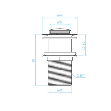 Kuchinox korek spustwy klik-klak bez przelewu 1/4" różowe złoto- rys. tech.