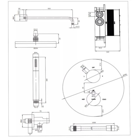 Omnires Y system prysznicowy podtynkowy termostatyczny złoty szczotkowany