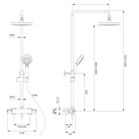 Omnires Termostatyczny system prysznicowy natynkowy Y BL