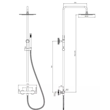 Omnires Y deszczownica z bateią prysznicową złota