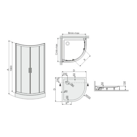 Sanplast Kabina narożna półokrągła 80x80 + brodzik