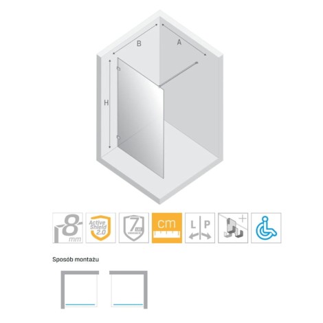 New Trendy Eventa kabina walk-in 100x200cm-rysunek techniczny