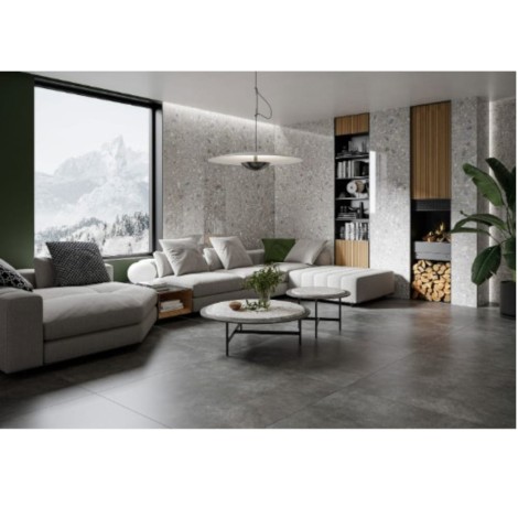 Cerrad Modern Concrete graphite lappato płytka gresowa 79,7x79,7cm - aranżacja