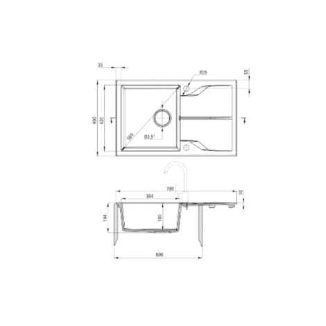Deante Andante zlewozmywak granitowy 1-komorowy z ociekaczem 78,0x49,0x19,4 cm.