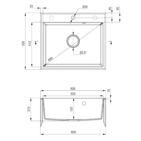 Deante Andante zlewozmywak granitowy 1-komorowy wpuszczany 60x52 antracyt metalik.