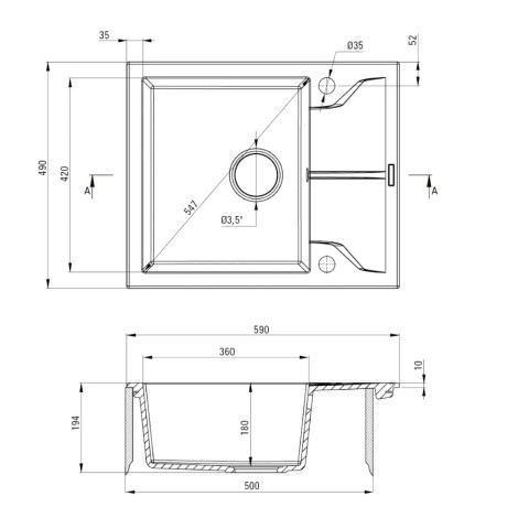 Deante Andante zlewozmywak granitowy 1-komorowy z ociekaczem 59x49 alabaster.