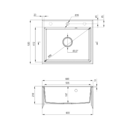 Deante Andante zlewozmywak granitowy 1-komorowy 60,0x52,0x21,0 cm.