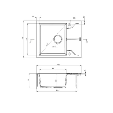 Deante Andante zlewozmywak granitowy 1-komorowy z ociekaczem 59,0x49,0x19,4 cm.